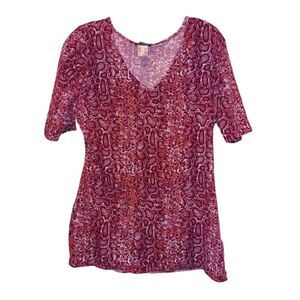 Venus Red Short Sleeve Snakeskin V Neck T-Shirt Size LG Casual Weekend Comfort